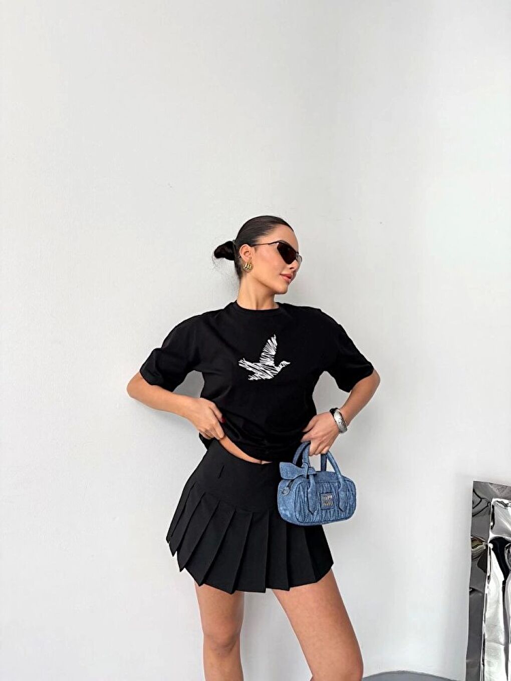 Kısa Kol Baskılı T-shirt - Siyah-1