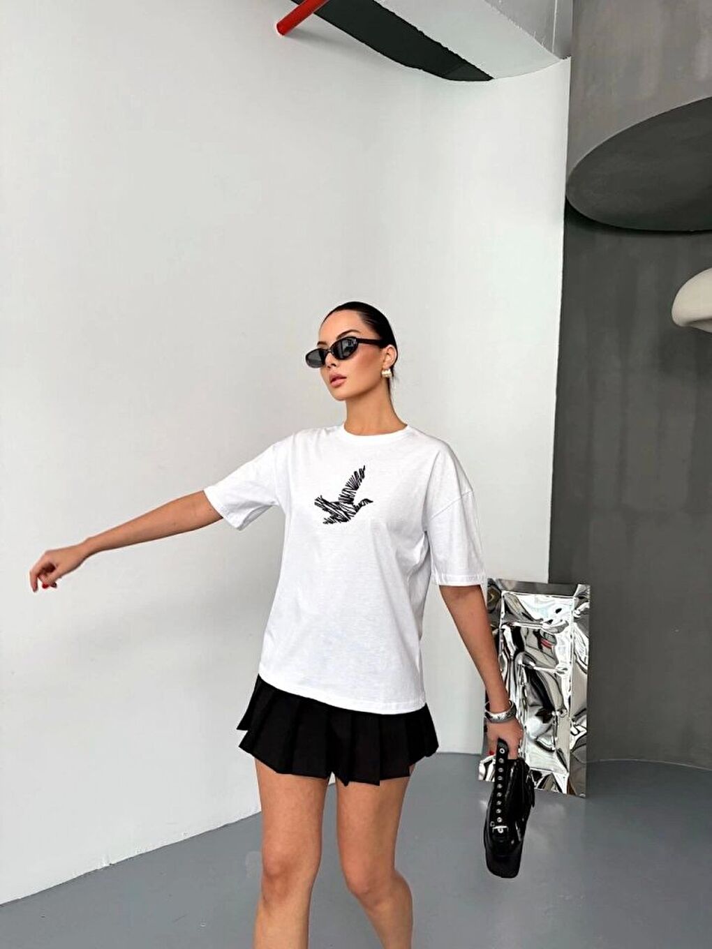 Kısa Kol Baskılı T-shirt - Beyaz-3