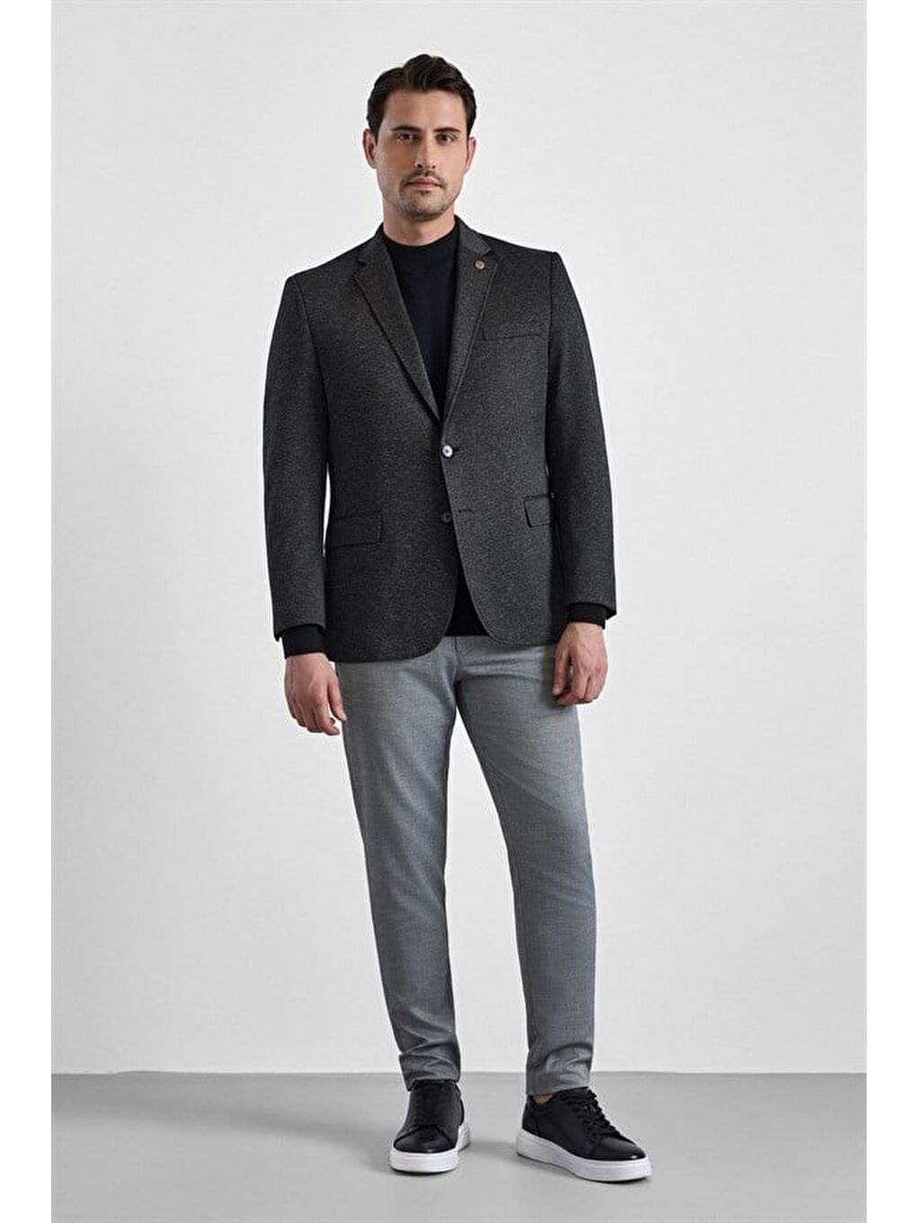 Siyah Regular Mono Yaka Torba Cep 4 Drop Klasik Ceket-8