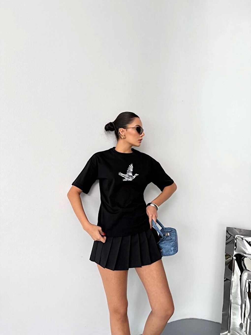 Kısa Kol Baskılı T-shirt - Siyah-3