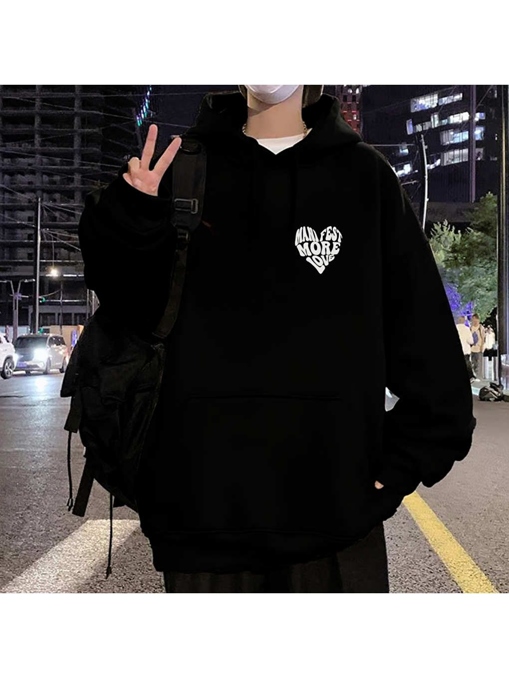 Touz Moda Siyah Street Wear Manifest More Love Oversize Unisex Siyah Sweatshirt - 1