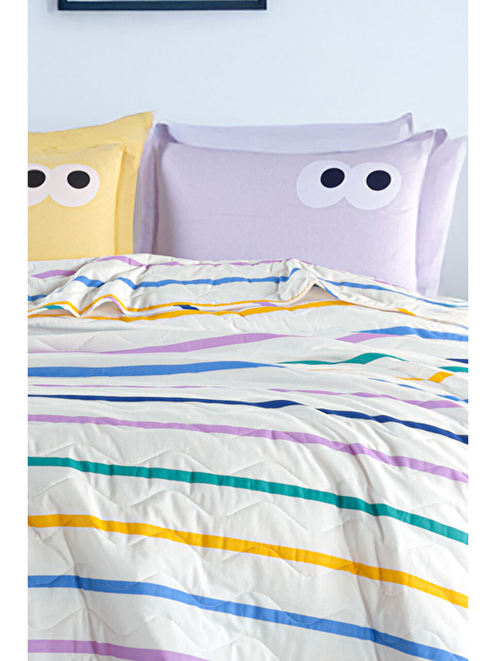 Kapitone Yatak Örtüsü Seti Çift Kişilik Funny Sarı-Lila-2