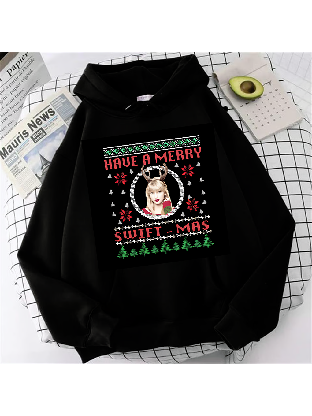 Touz Moda Have a Merry Baskılı Siyah Unisex Oversize Kapüşonlu Sweatshirt - 1