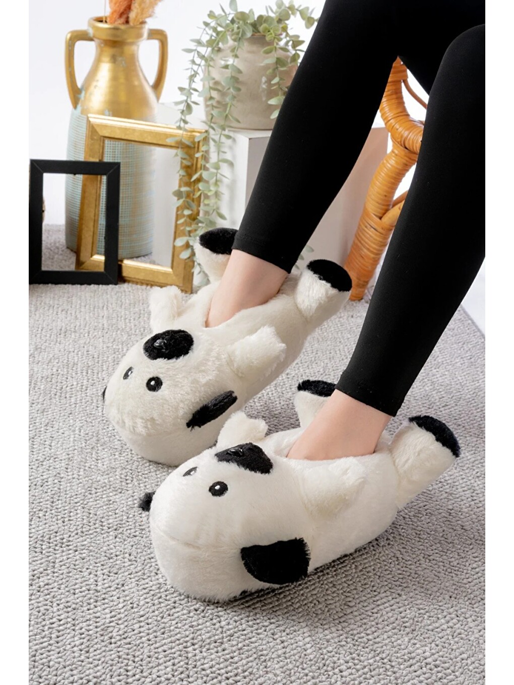 Beyaz Ayıcık Figürlü Pelüş Panduf Ev Pandufu Unisex-1