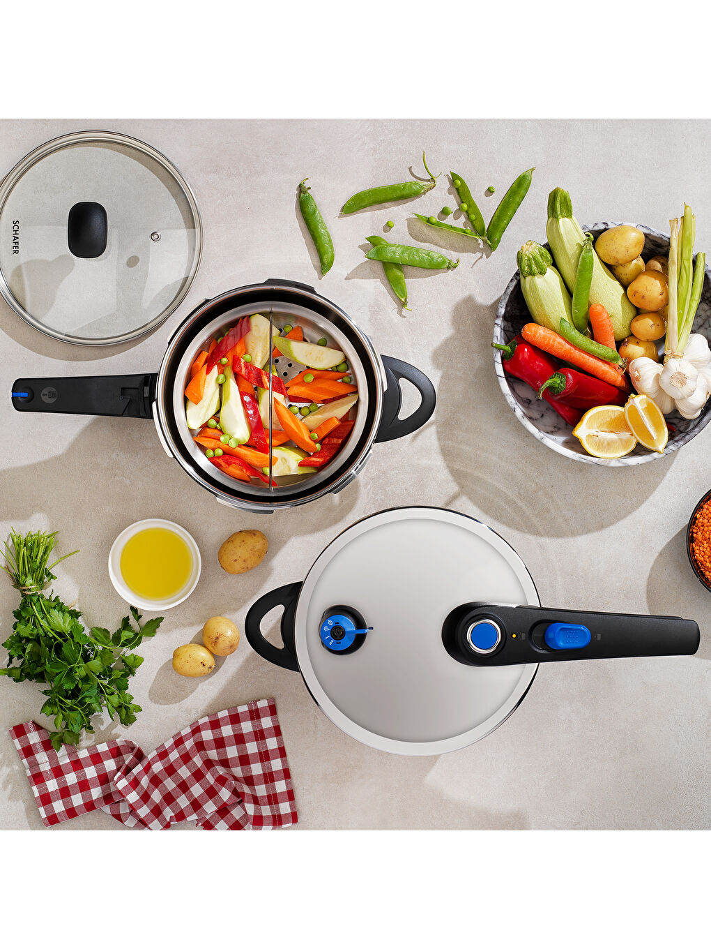 Gri Gusto 2 li Düdüklü Tencere Seti 5+7 L 4 Parça-Inox