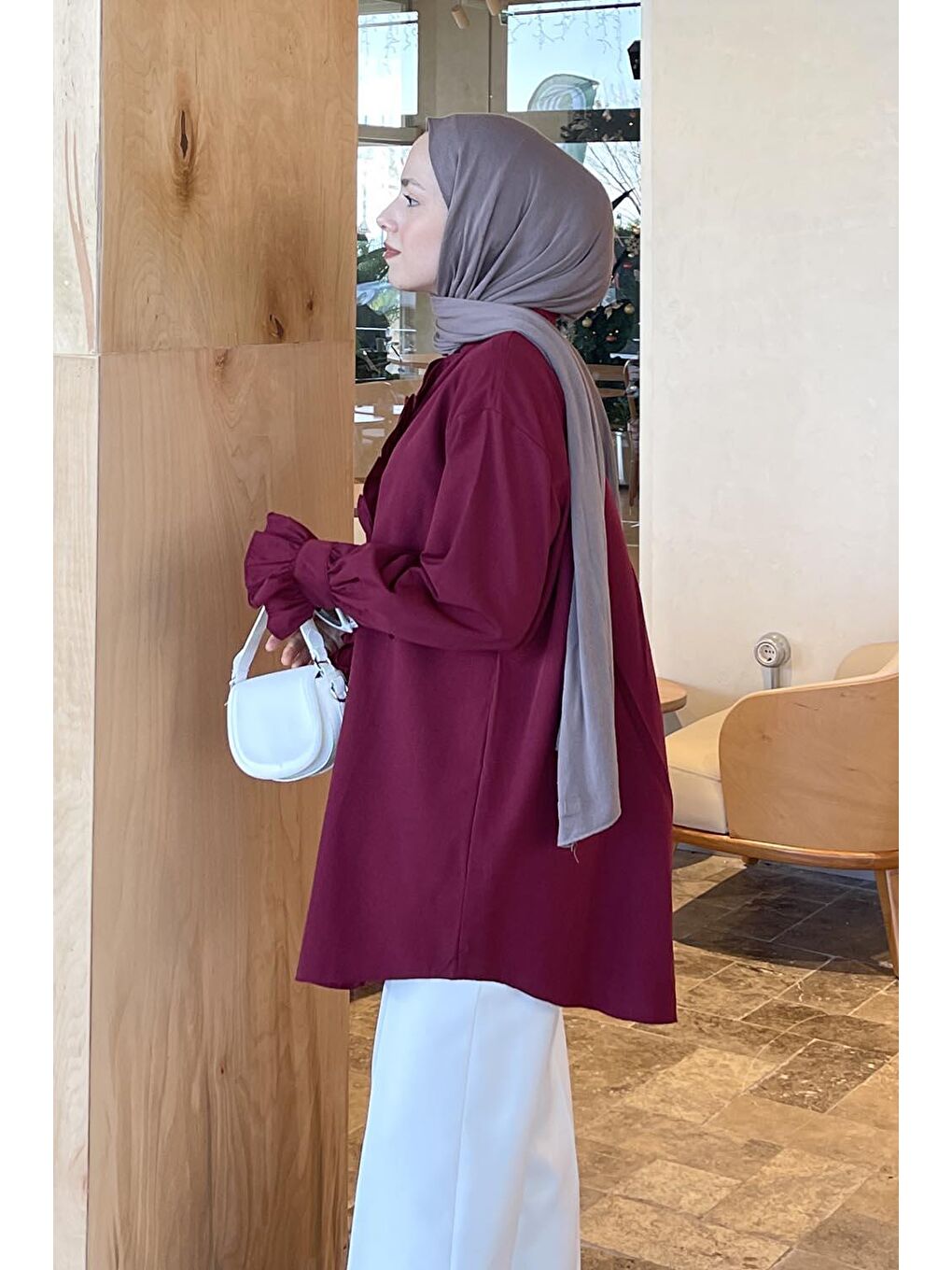 Flores Fırfırlı Tunik Bordo-1