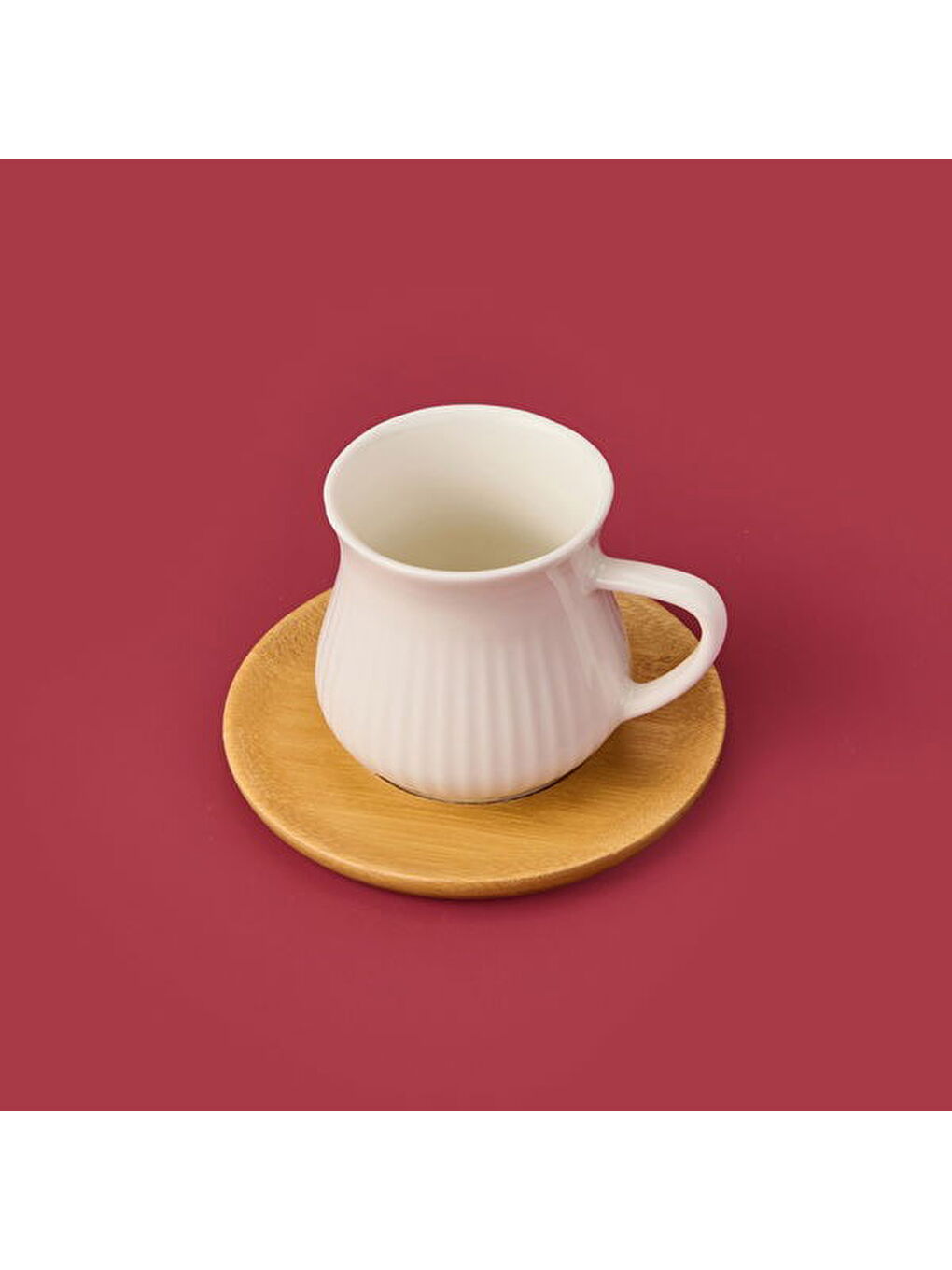 Bambu Tabaklı Çizgili Fincan Seti - Açık Kahverengi / Beyaz - 100 ml-3