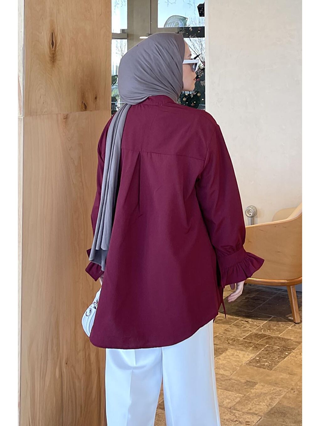 Flores Fırfırlı Tunik Bordo-3