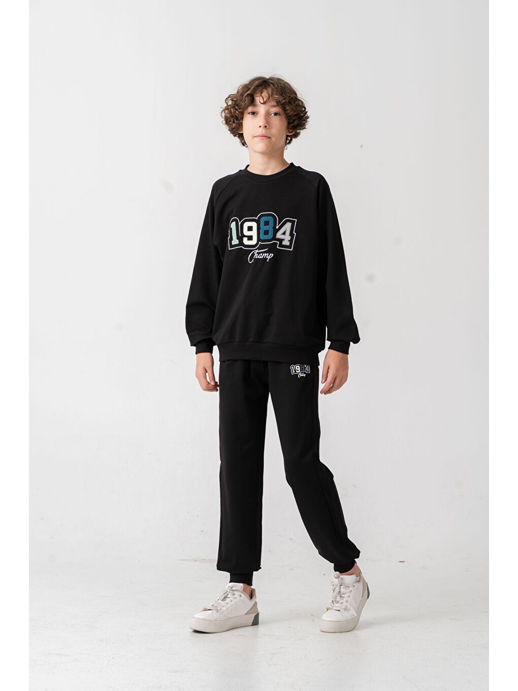 Siyah 1984 Champ Aplike Nakışlı Baskılı Erkek Çocuk Alt Üst Eşofman Takımı