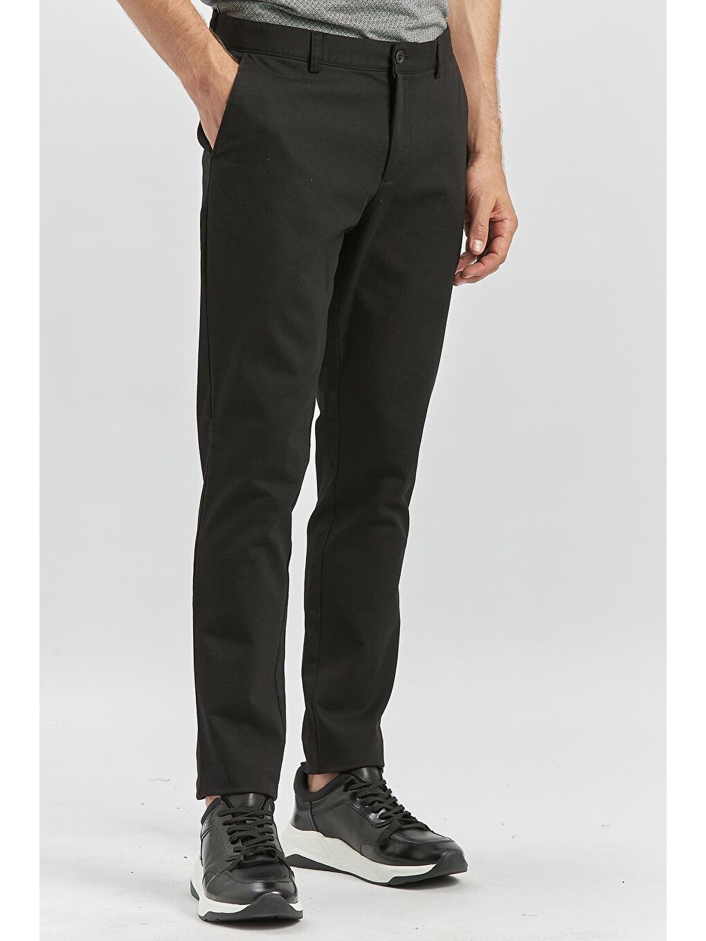 Siyah Pamuklu Yandan Cepli Casual Slim Fit Chino Pantolon 1003240168-3