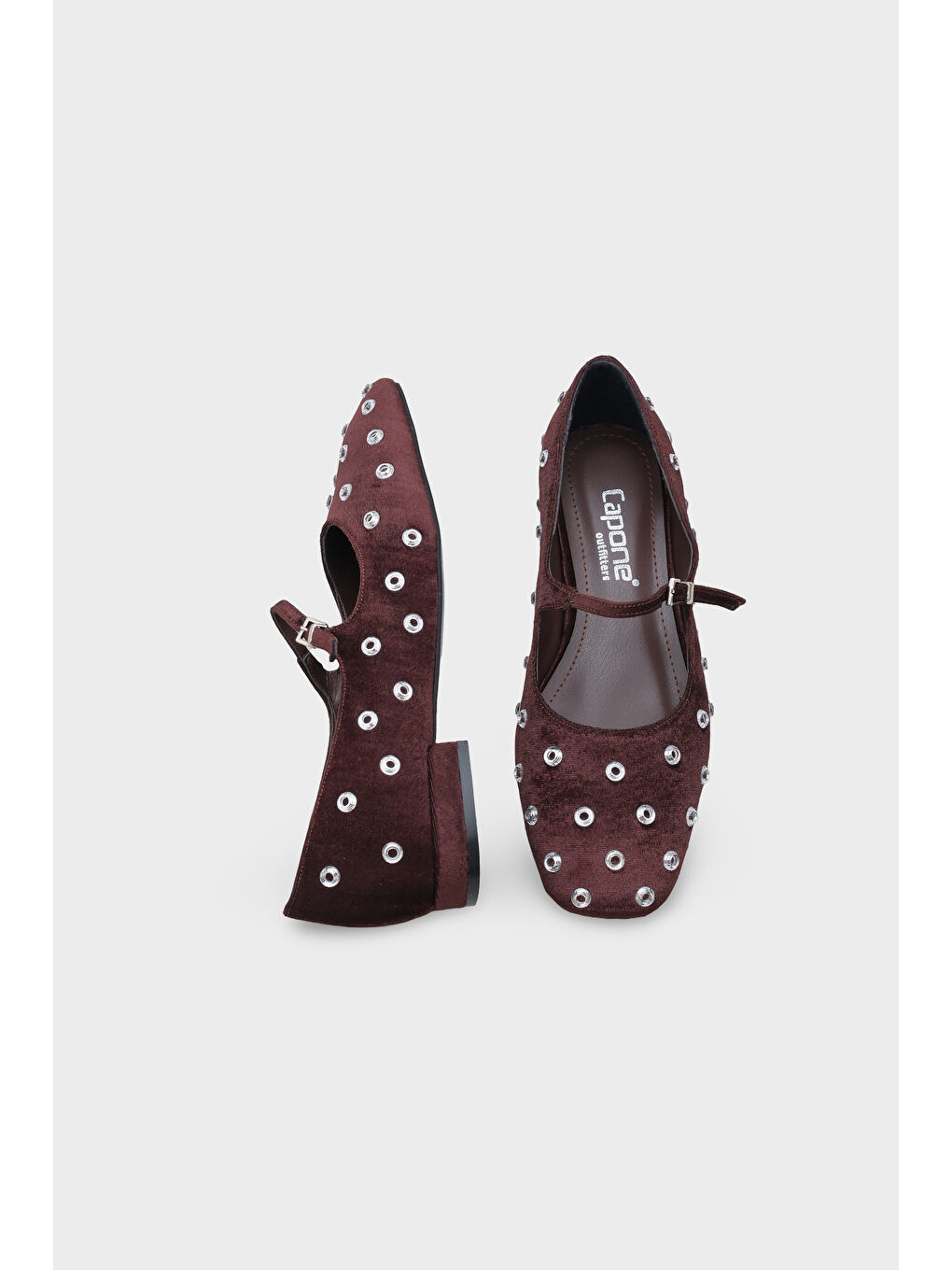 Kahverengi Shayla Küt Burunlu Zımbalı Tokalı Kadın Babet-4