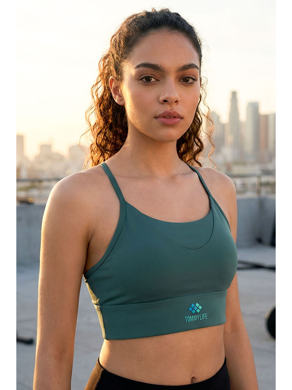 Orman Yeşili Standart Fit Baskılı Sırt Detaylı Kadın Spor Büstiyer - 97300-1