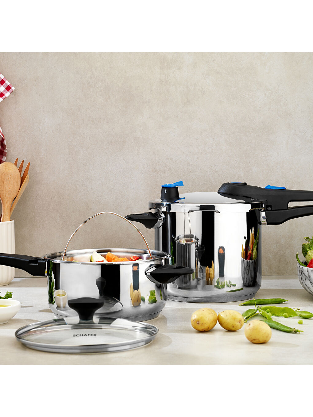 Gri Gusto 2 li Düdüklü Tencere Seti 5+7 L 4 Parça-Inox-1