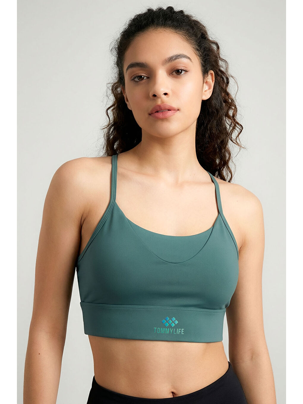 Orman Yeşili Standart Fit Baskılı Sırt Detaylı Kadın Spor Büstiyer - 97300-3