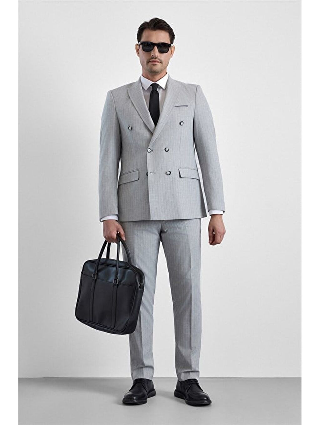 Gri Slim Kruvaze Yaka 6 Drop Takım Elbise