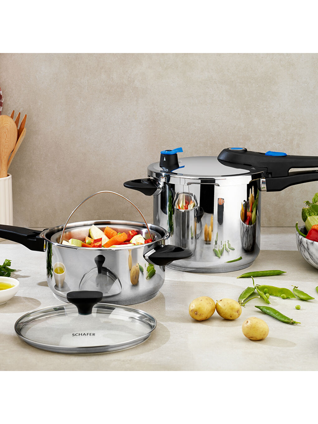 Gri Gusto 2 li Düdüklü Tencere Seti 5+7 L 4 Parça-Inox-2