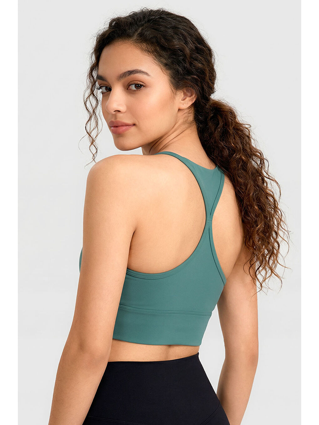 Orman Yeşili Standart Fit Baskılı Sırt Detaylı Kadın Spor Büstiyer - 97300-4