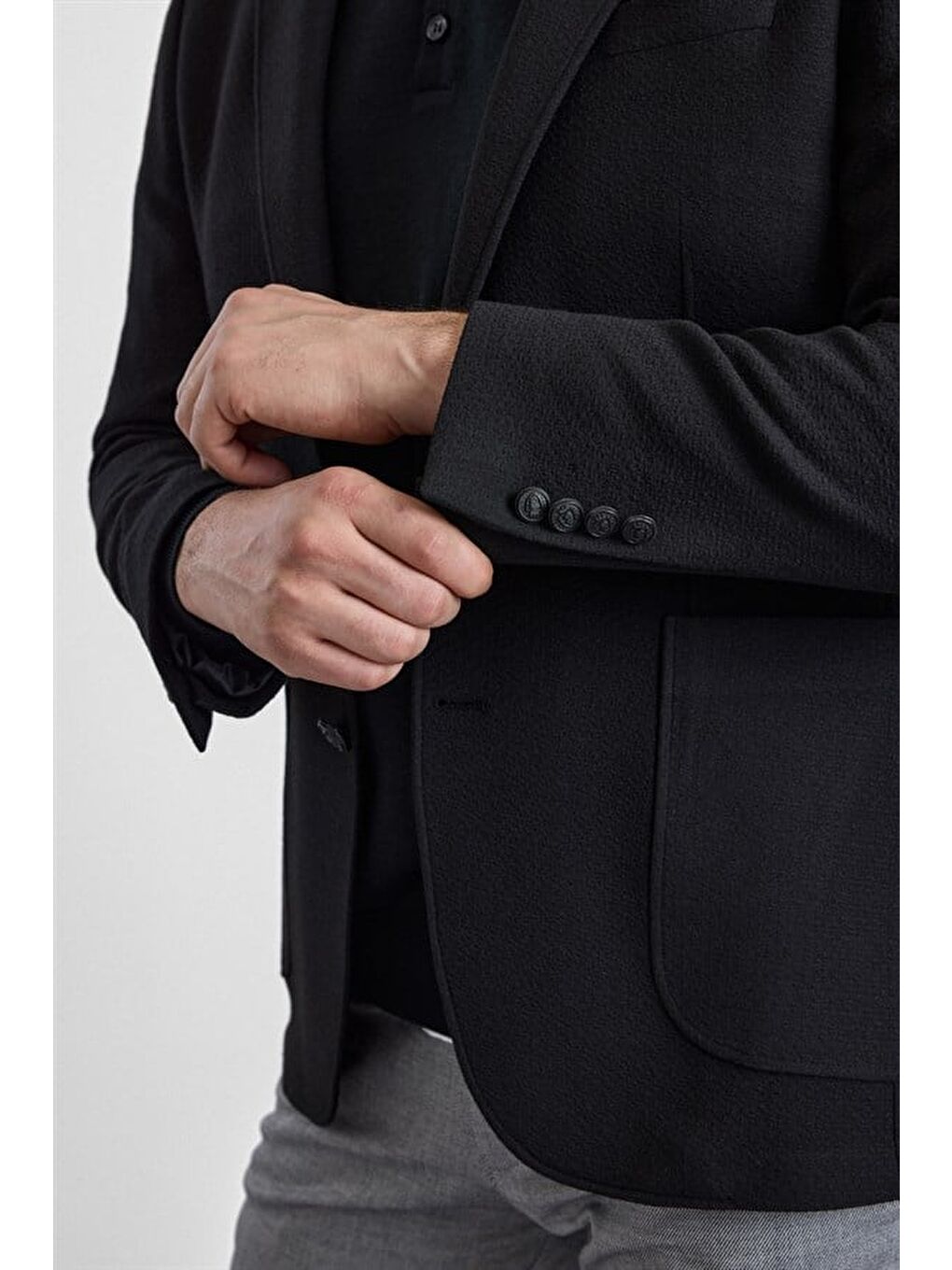 Siyah Slim Sivri Yaka Torba Cep 6 Drop Klasik Ceket-4