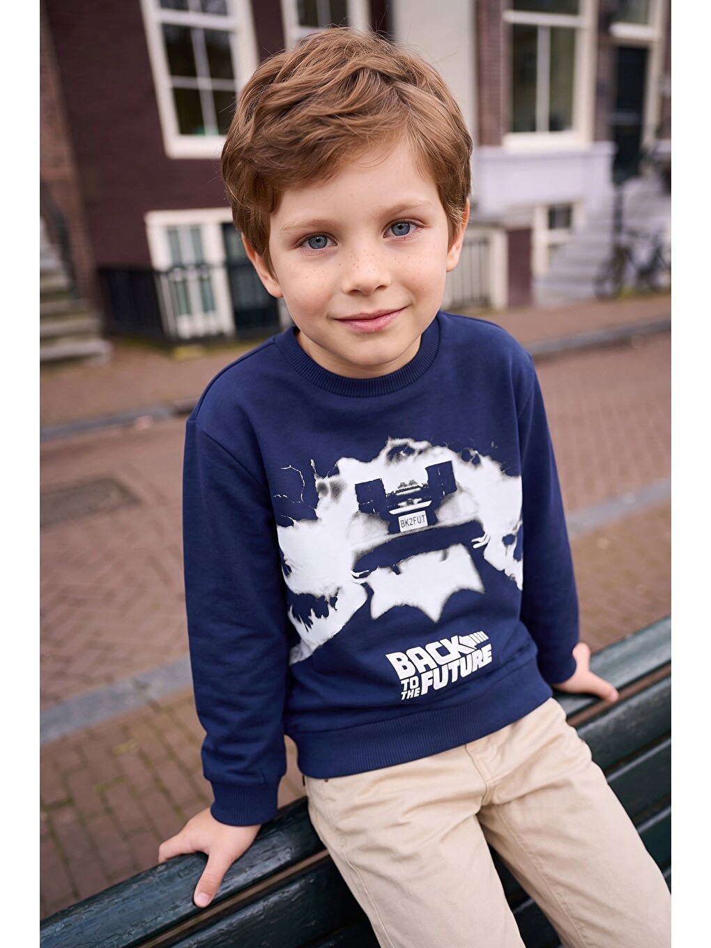 Lacivert Back To The Future Baskılı Erkek Çocuk Sweatshirt