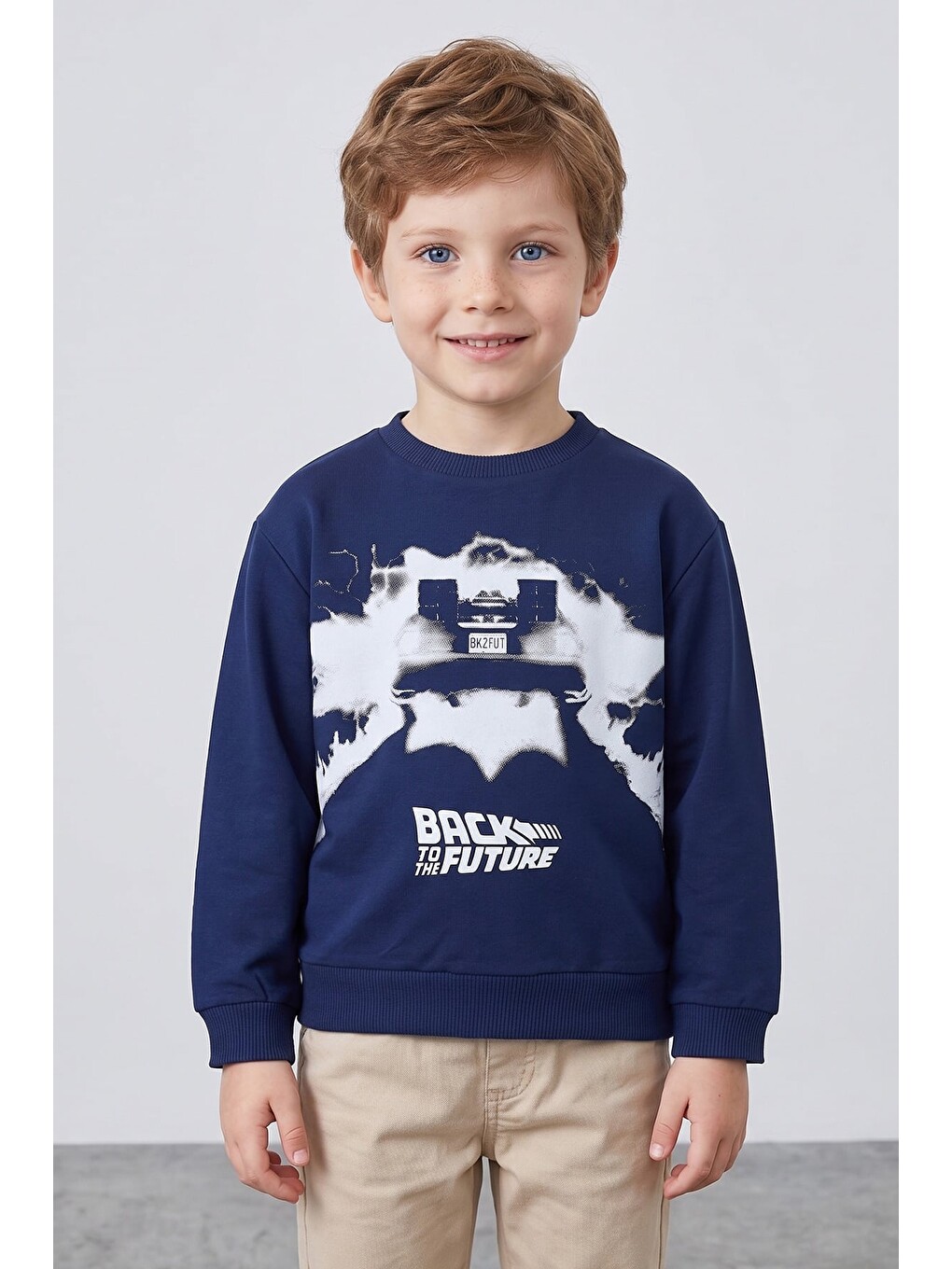 Lacivert Back To The Future Baskılı Erkek Çocuk Sweatshirt-1