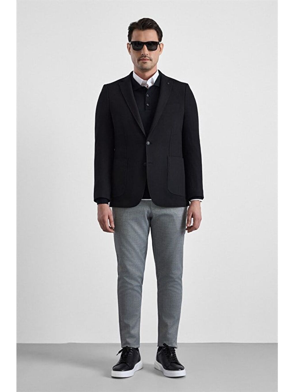 Siyah Slim Sivri Yaka Torba Cep 6 Drop Klasik Ceket-7