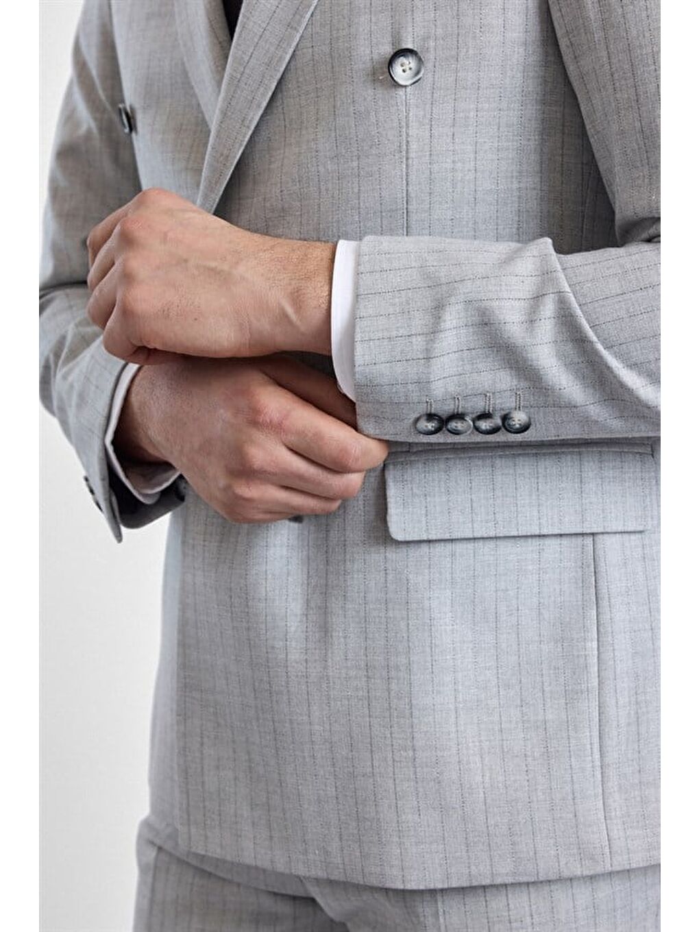 Gri Slim Kruvaze Yaka 6 Drop Takım Elbise-3