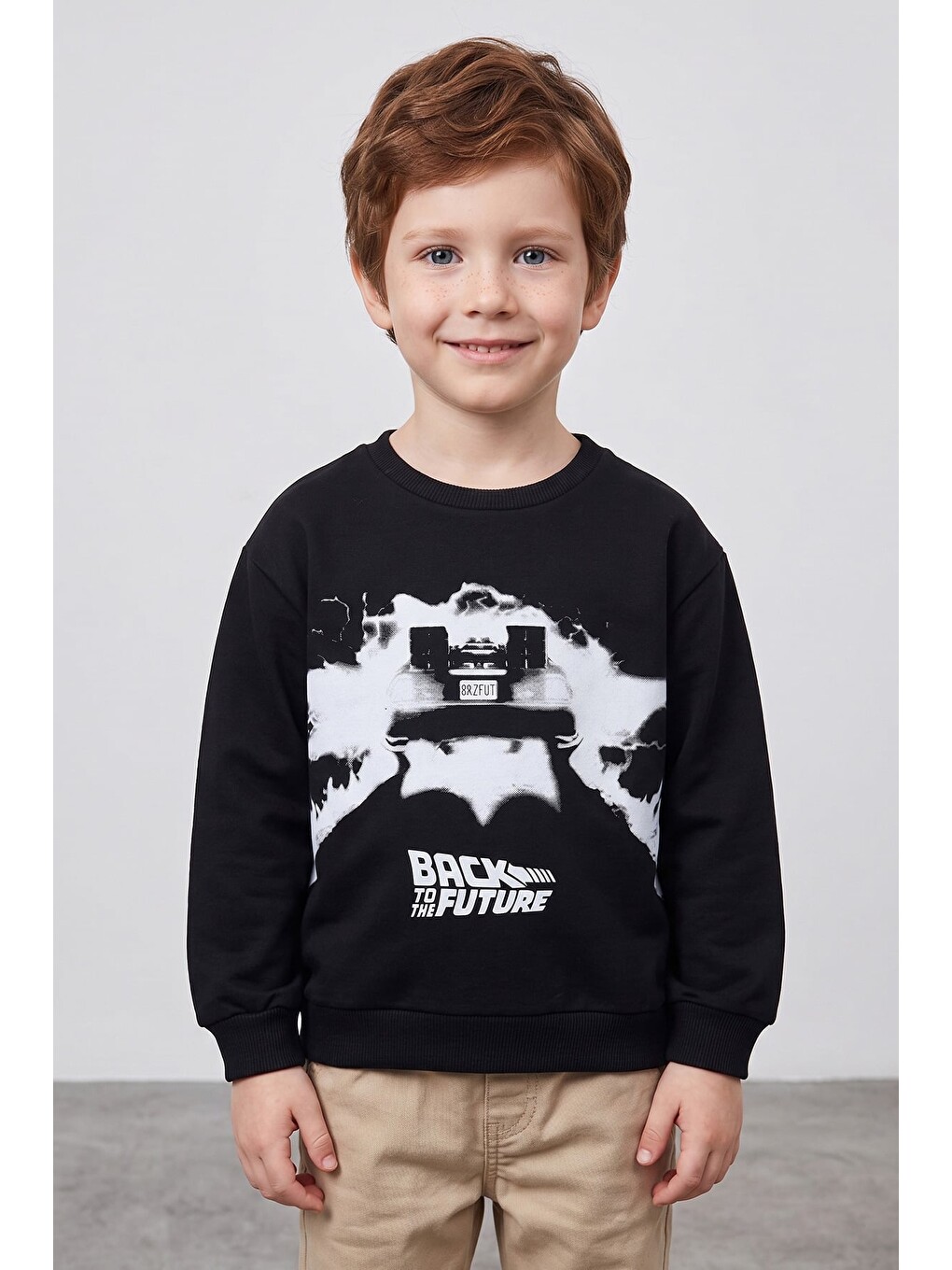 Siyah Back To The Future Baskılı Erkek Çocuk Sweatshirt-1