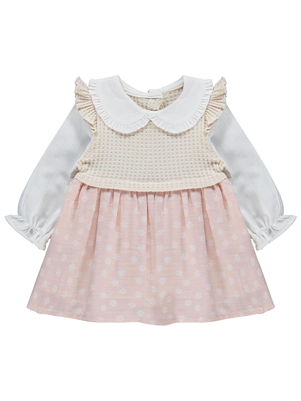 Yakalı Omuz Fırfırlı 6-18 Ay Elbise - Pembe 9-12 Ay