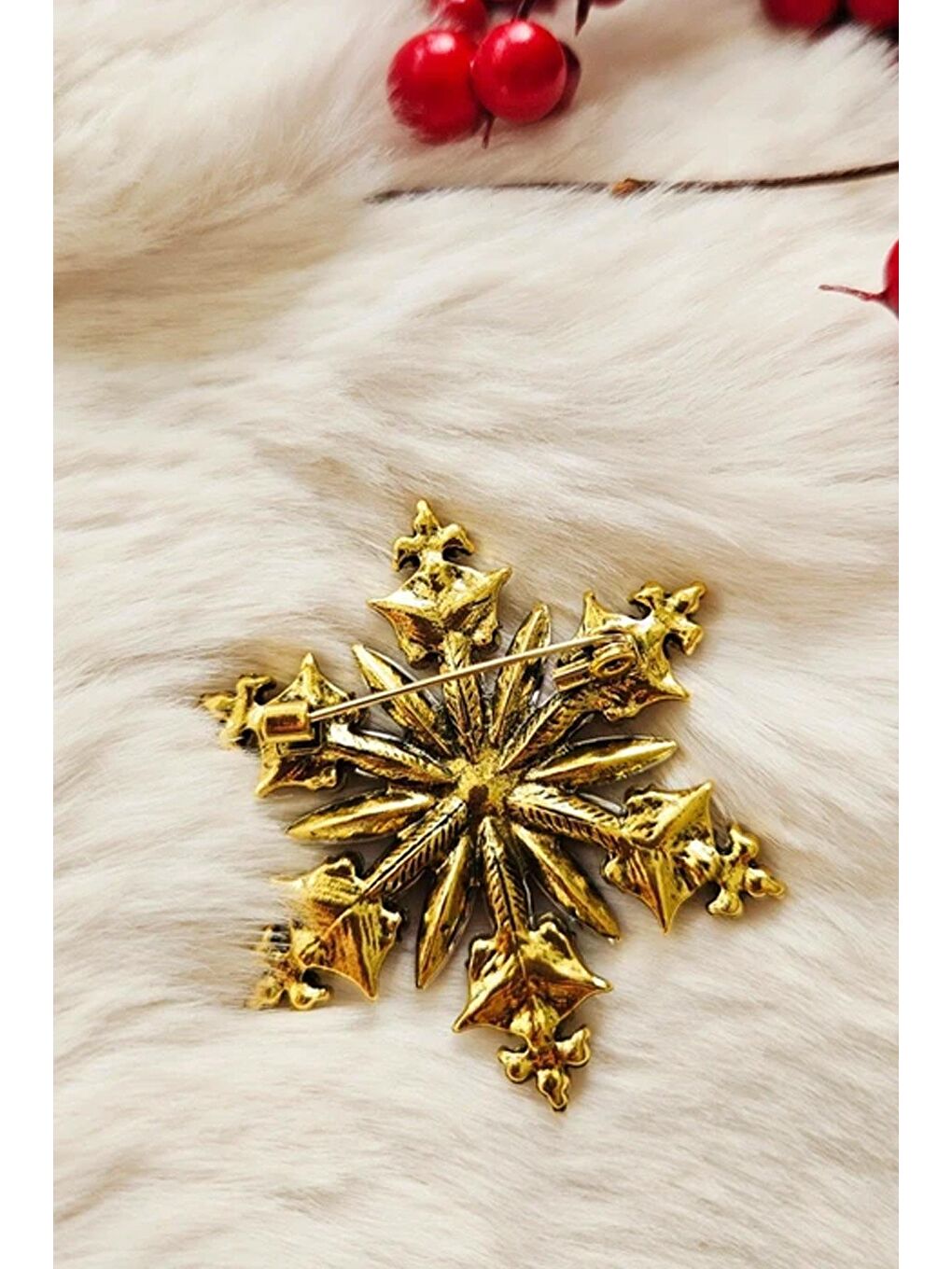 Sarı Yılbaşı Kırmızı Kar Tanesi broş Yaka İğnesi-3