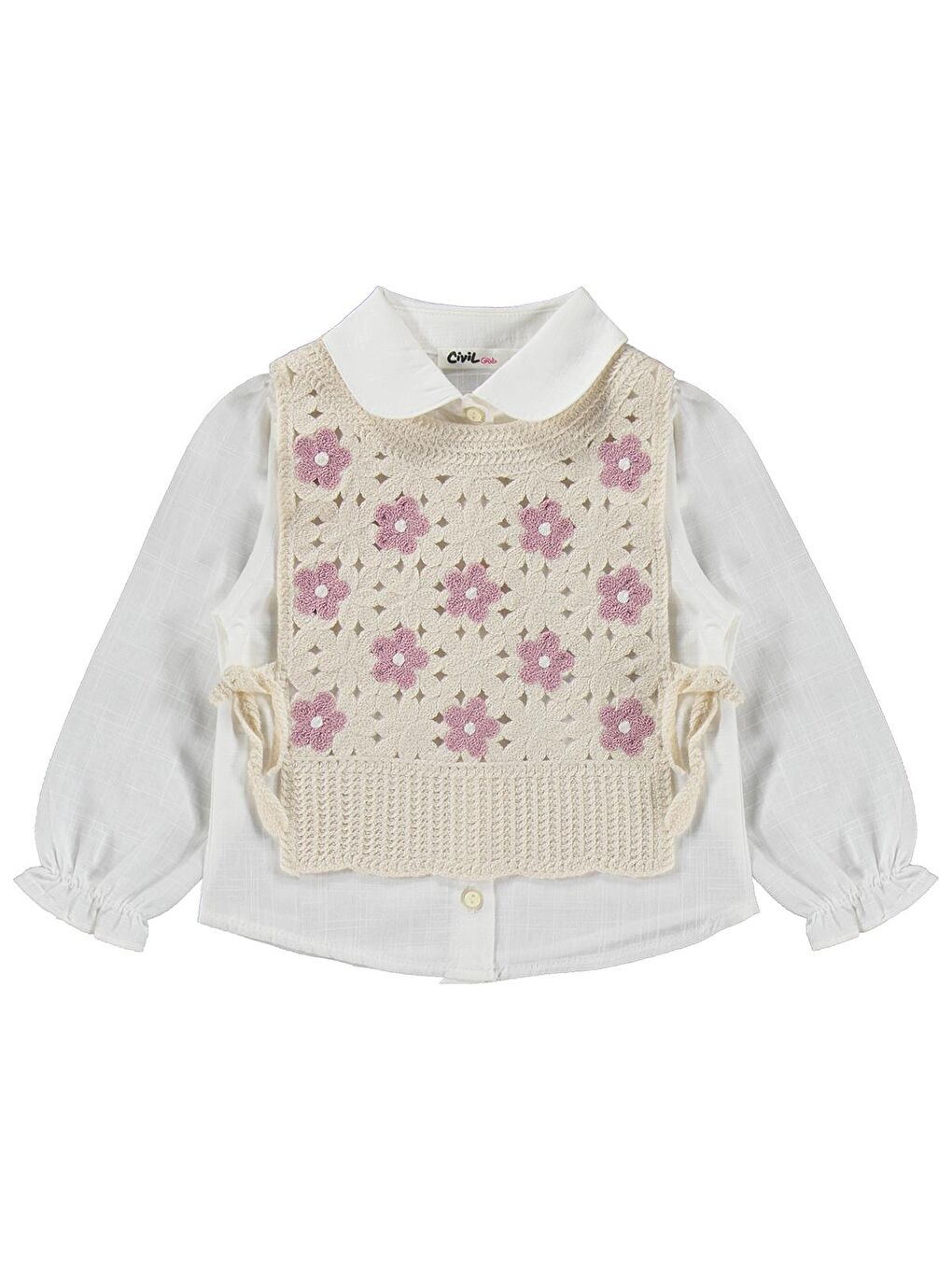 Girls Çiçek Nakışlı 2-5 Yaş Takım - Ekru 2-3 Yaş-1