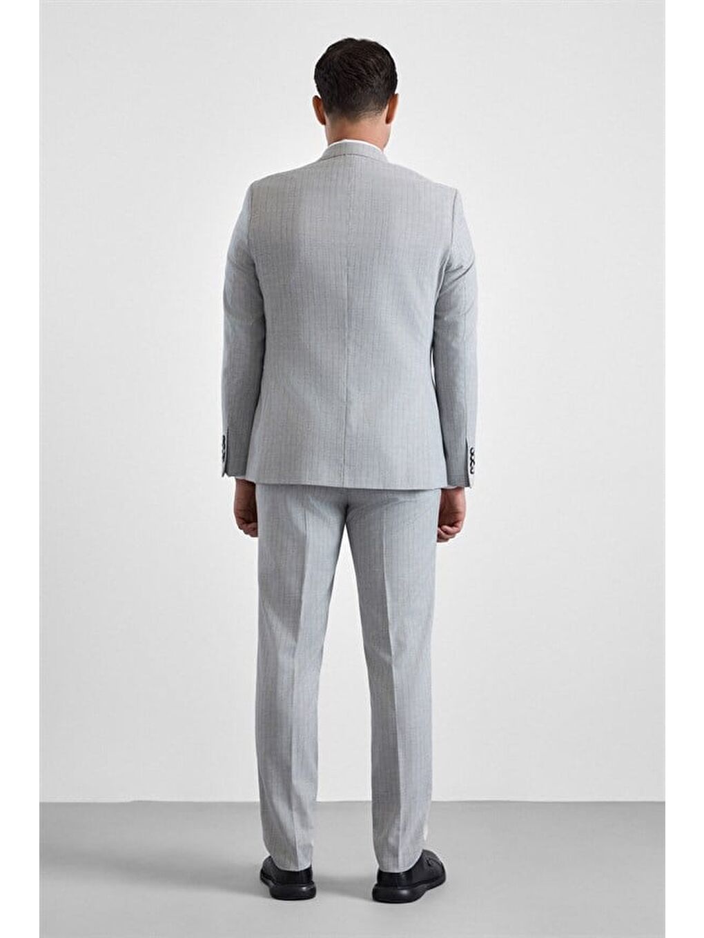 Gri Slim Kruvaze Yaka 6 Drop Takım Elbise-8