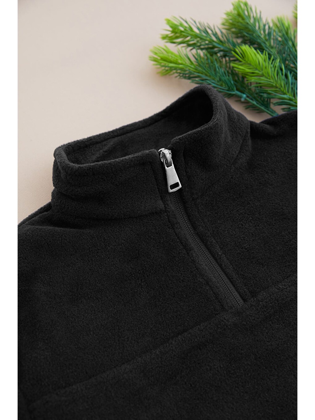 Siyah Yarım Fermuarlı Polar Erkek Çocuk Sweatshirt-3