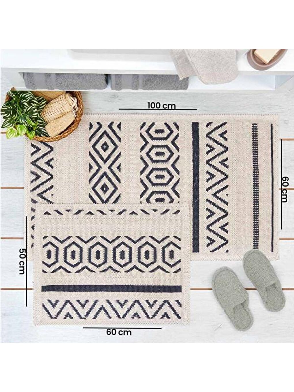 Hat Doğal Pamuk 2'li Banyo Paspası - Lacivert - 60x100 cm + 50x60 cm-5