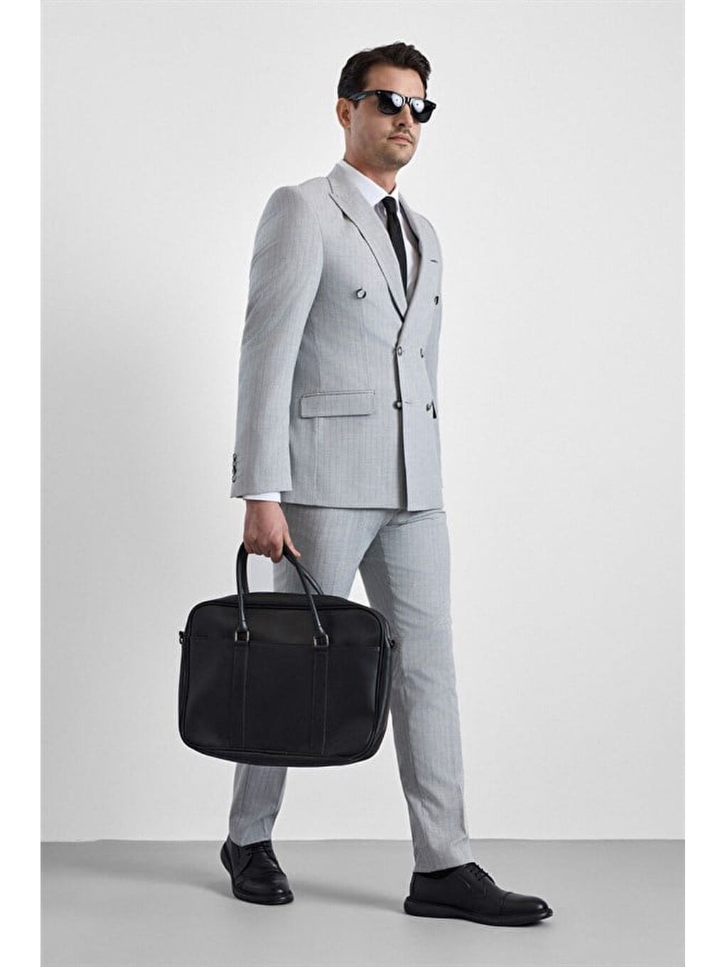 Gri Slim Kruvaze Yaka 6 Drop Takım Elbise-9