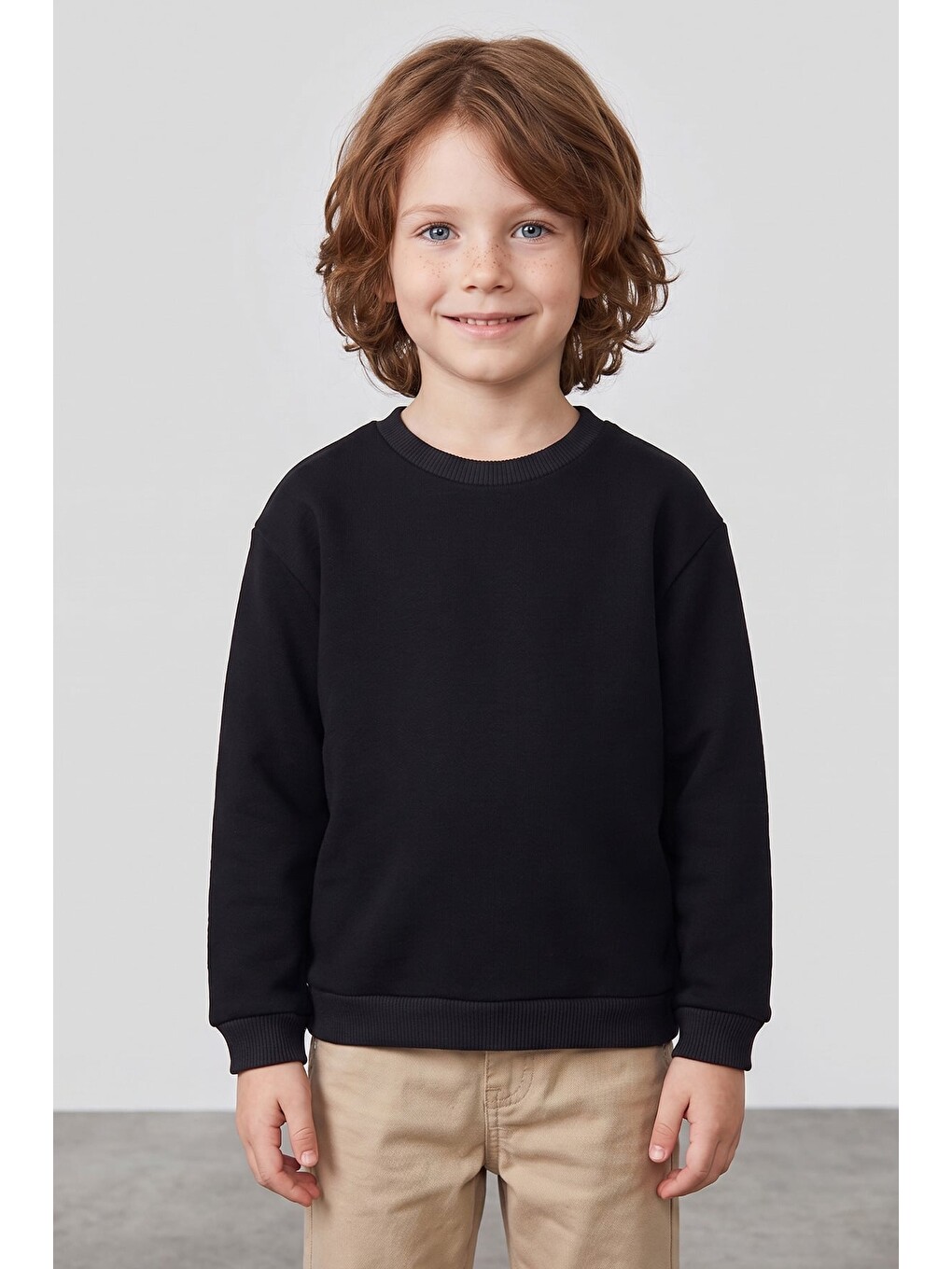 Siyah 3 İplik Basic Unisex Çocuk Sweatshirt-1