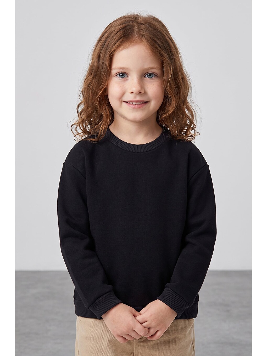 Siyah 3 İplik Basic Unisex Çocuk Sweatshirt-2