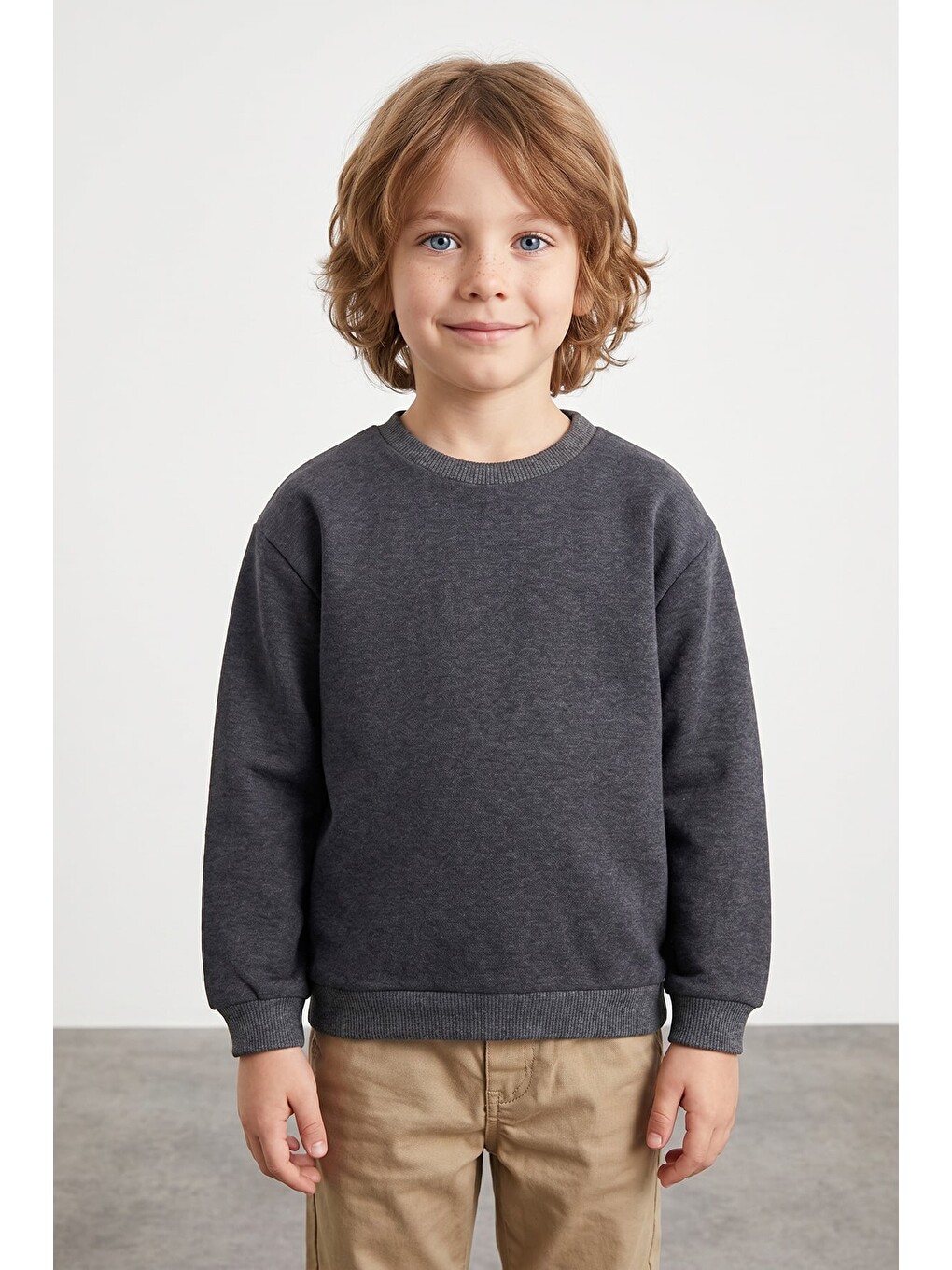 Antrasit 3 İplik Basic Unisex Çocuk Sweatshirt-1