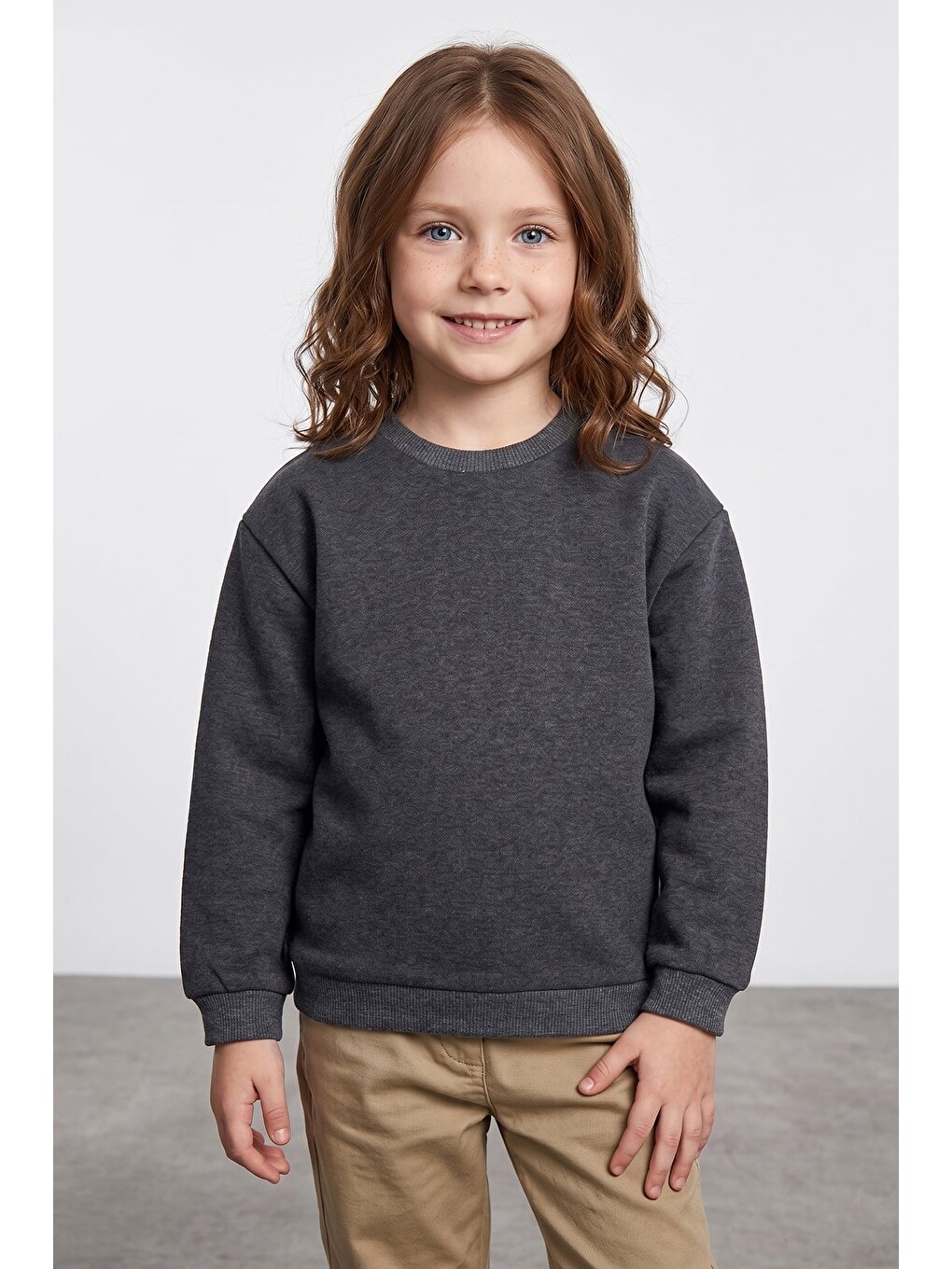 Antrasit 3 İplik Basic Unisex Çocuk Sweatshirt-2