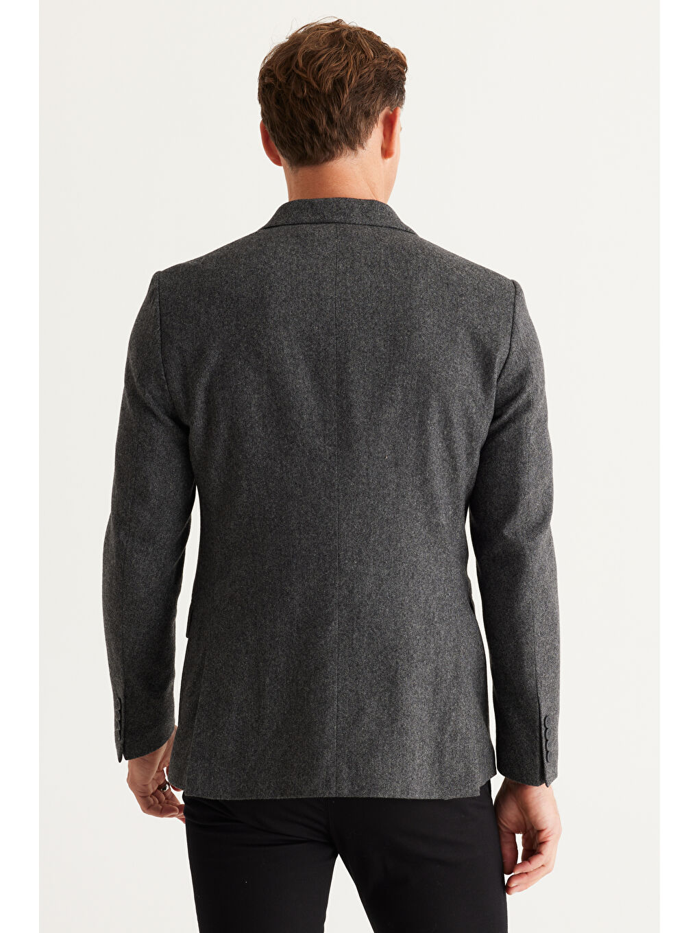 Erkek Siyah Slim Fit Dar Kesim Kırlangıç Yaka Yünlü Ceket-4