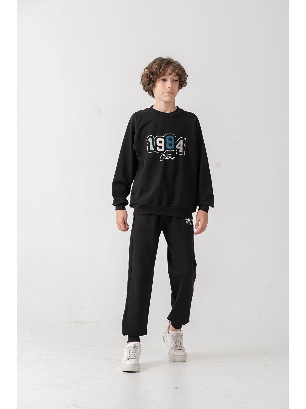 Siyah 1984 Champ Aplike Nakışlı Baskılı Erkek Çocuk Alt Üst Eşofman Takımı-3