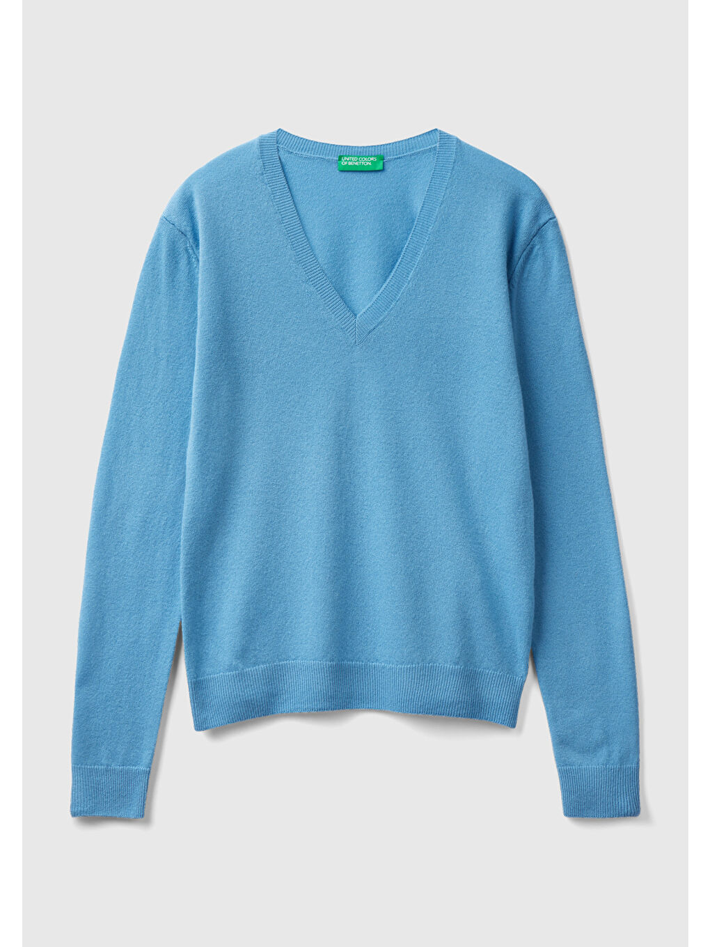 Kadın Havacı Mavi V Yaka Merino Kazak-1