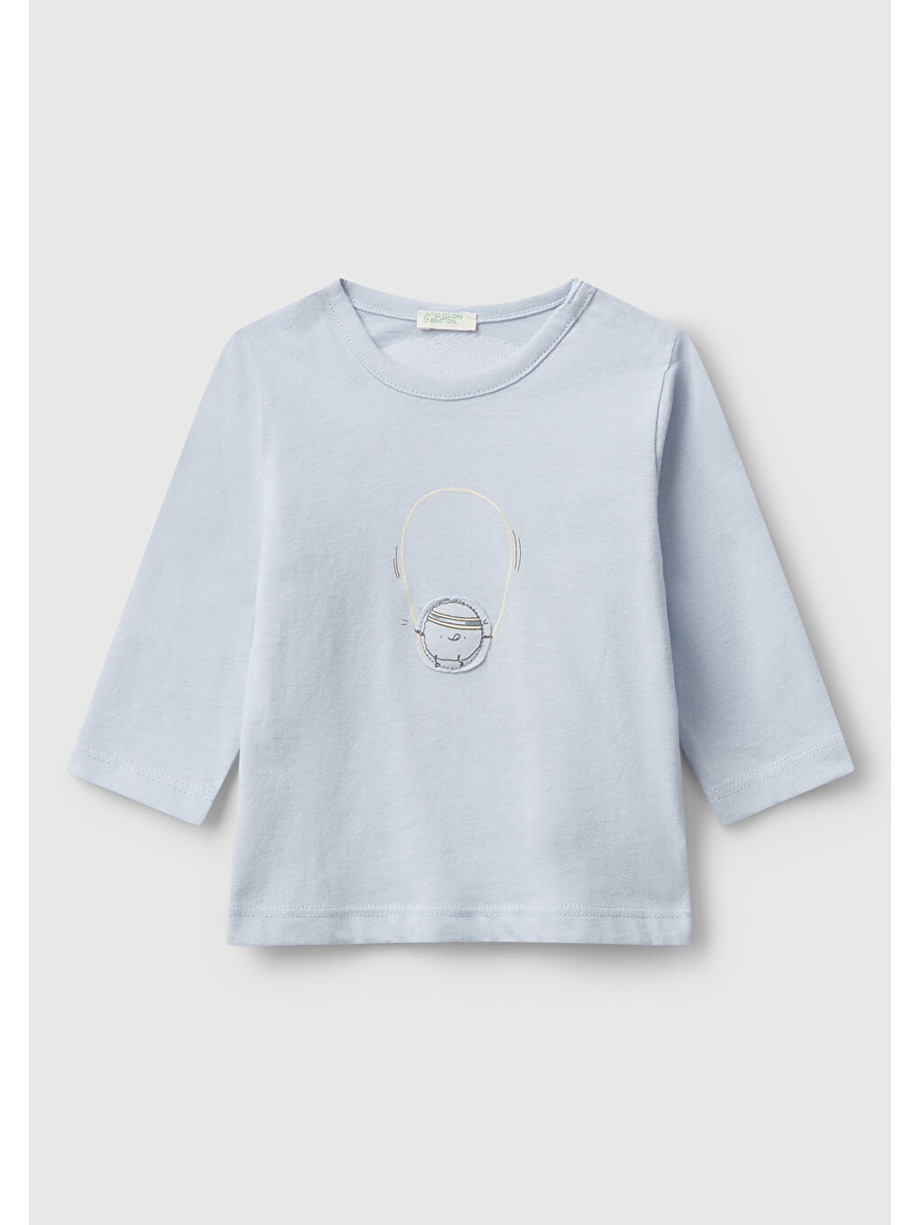 Bebek Açık Mavi Önü ve Arkası Yama Baskılı Uzun Kollu T-shirt