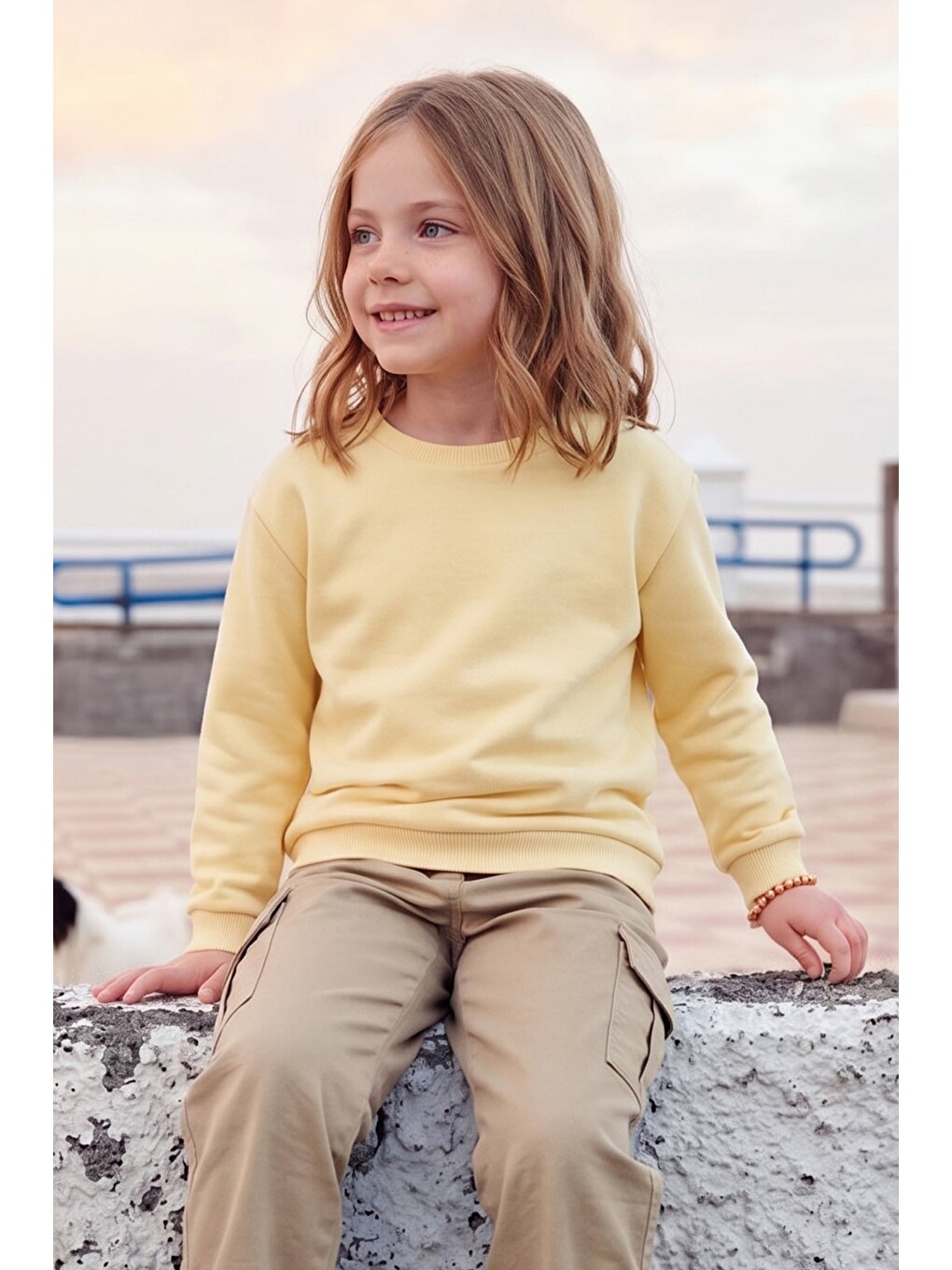Sarı 3 İplik Basic Unisex Çocuk Sweatshirt