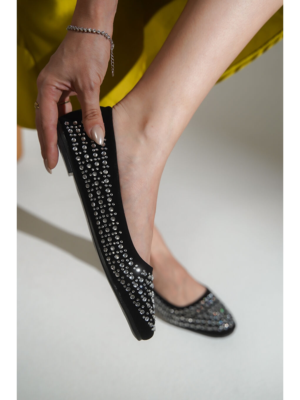 Gri Karla Kadın Taşlı Babet-7