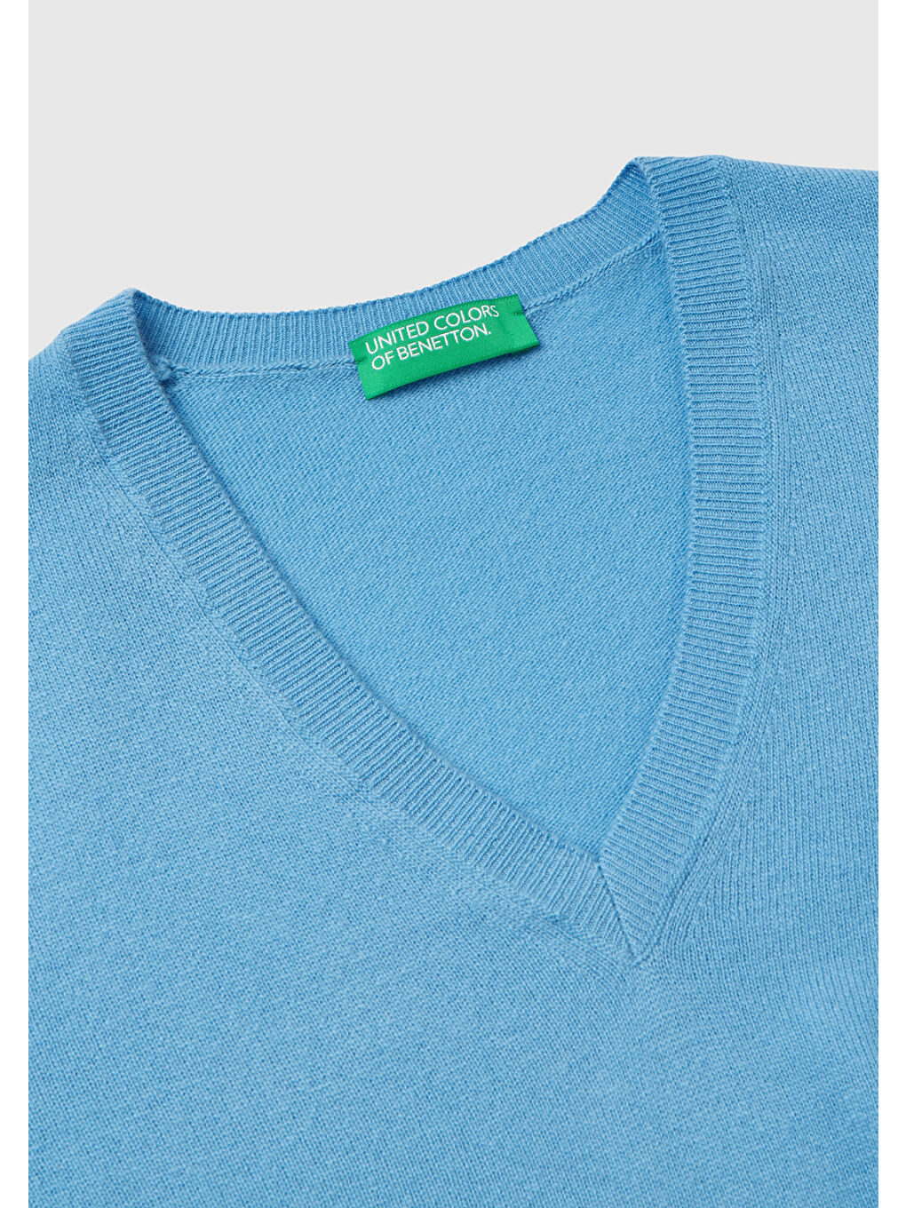 Kadın Havacı Mavi V Yaka Merino Kazak-5