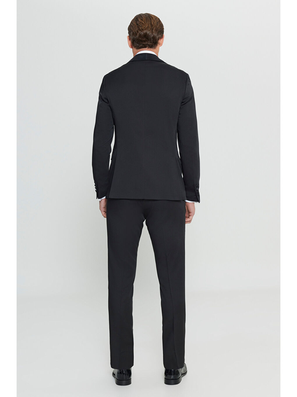 Erkek Siyah Slim Fit Dar Kesim Çıkma Şal Yaka Armürlü Damatlık Smokin Takımı-11