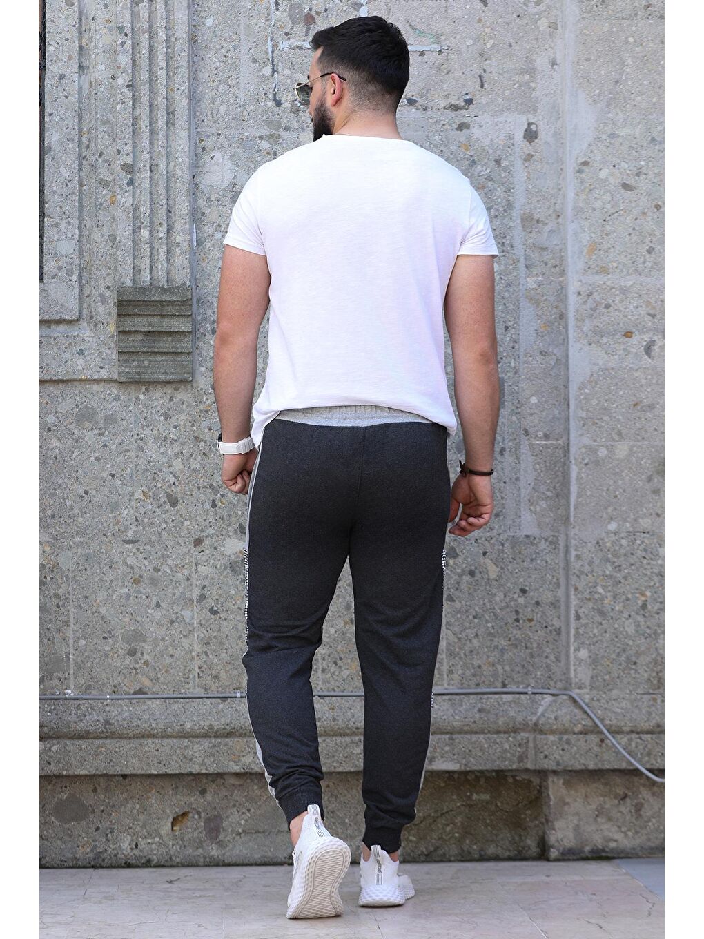 Antrasit Paça Ribanalı Baskılı Jogger Erkek Eşofman Altı-3
