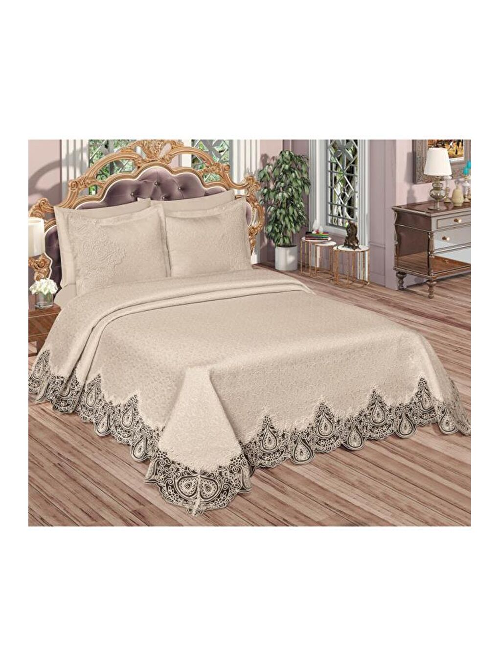 Farah Brokar Güpürlü Pike Takımı Bej-3