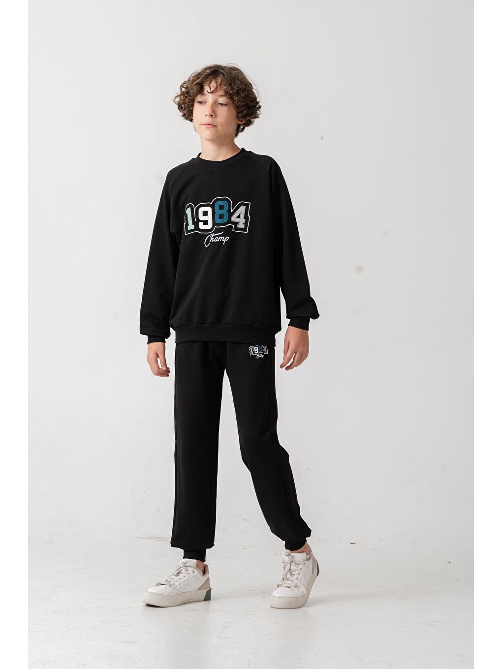 Siyah 1984 Champ Aplike Nakışlı Baskılı Erkek Çocuk Alt Üst Eşofman Takımı-4