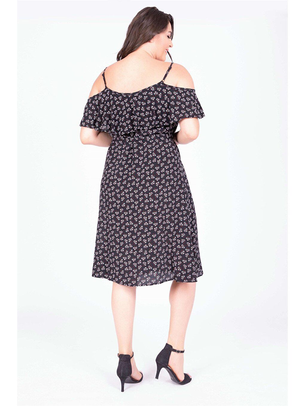 Siyah Volanlı Kemerli Elbise-2